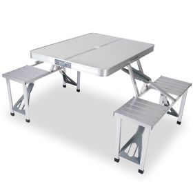Folding Picnic Table w/ 4 Seats Umbrella Hole 33.7x26.4in Portable Aluminum Table Total 859LBS Weight Capacity