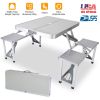 Folding Picnic Table w/ 4 Seats Umbrella Hole 33.7x26.4in Portable Aluminum Table Total 859LBS Weight Capacity