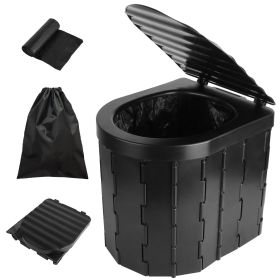 Foldable Emergency Porta Potty with Lid Carry Bag and 1 Roll Garbage Bags