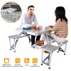 Folding Picnic Table w/ 4 Seats Umbrella Hole 33.7x26.4in Portable Aluminum Table Total 859LBS Weight Capacity