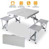 Folding Picnic Table w/ 4 Seats Umbrella Hole 33.7x26.4in Portable Aluminum Table Total 859LBS Weight Capacity