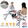 Folding Picnic Table w/ 4 Seats Umbrella Hole 33.7x26.4in Portable Aluminum Table Total 859LBS Weight Capacity