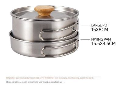 Stainless steel pot folding handle camping portable frying pan soup pot