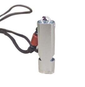2 Silver Double-Tube Emergency Whistles with Lanyard for Camping and Hiking