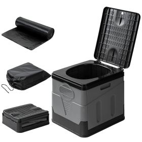 Portable Toilet, w/ Lid for Camping and Hiking, Carry Bag and Trash Bags