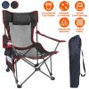 Folding Camping Chair—Heavy Duty Steel, 330LBS Capacity, Reclining Backrest, Cup Holder, Pillow, Side Pocket, Carry Bag