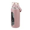 64oz glass sports water bottle with motivational time marker, straw, silicone sleeve, handle, and hydration tracker