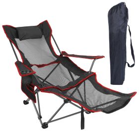 Folding Camping Chair—Heavy Duty Steel, 330LBS Capacity, Reclining Backrest, Cup Holder, Pillow, Side Pocket, Carry Bag (Option: Black)