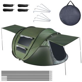 5-8 Person Pop Up Waterproof Tent with 4 Tent Poles, 2 Mosquito Net Windows & Carrying Bag (Option: Pro_Green_5_8)