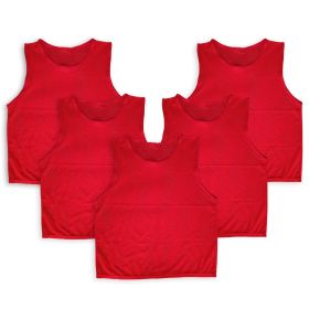 5Pcs Mesh Scrimmage Vests Soccer Basketball Team Training Pinnies Jerseys Shirt Adult Plus Size (Option: Red_AdultPlus)