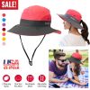 Summer Sun Bucket Hats Foldable UV Protection Cotton Wide Brim Floppy Cap Packable Ponytail Mesh