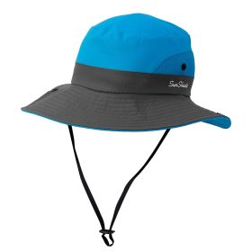 Summer Sun Bucket Hats Foldable UV Protection Cotton Wide Brim Floppy Cap Packable Ponytail Mesh (Option: Blue)