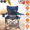 Folding Camping Chair—Heavy Duty Steel, 330LBS Capacity, Reclining Backrest, Cup Holder, Pillow, Side Pocket, Carry Bag