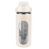 64oz glass sports water bottle with motivational time marker, straw, silicone sleeve, handle, and hydration tracker