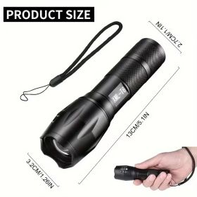 High Power LED Tactical Flashlight 5-Mode Light Zoom (Color: Black)