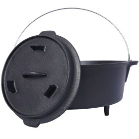 Outdoor Camping Deep Pot For Camping Fireplace Cooking Barbecue Baking Campfire With Leg Base (Color: Black)