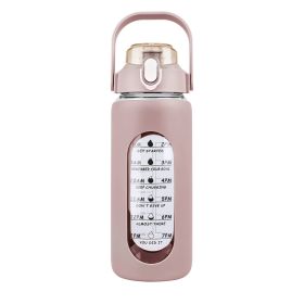 64oz glass sports water bottle with motivational time marker, straw, silicone sleeve, handle, and hydration tracker (Option: 64OZ_Coffee)