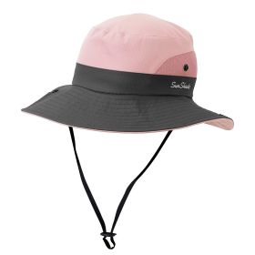 Summer Sun Bucket Hats Foldable UV Protection Cotton Wide Brim Floppy Cap Packable Ponytail Mesh (Option: Pink)