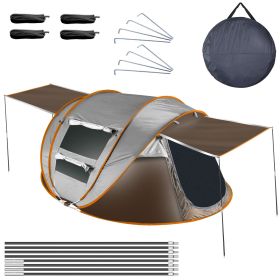 5-8 Person Pop Up Waterproof Tent with 4 Tent Poles, 2 Mosquito Net Windows & Carrying Bag (Option: Pro_Khaki_5_8)