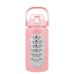 34oz Glass Sports Water Bottle with Straw, Time Marker, Silicone Sleeve, Handle, and Intake Tracker (Option: 32OZ_Pink)