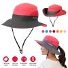 Summer Sun Bucket Hats Foldable UV Protection Cotton Wide Brim Floppy Cap Packable Ponytail Mesh