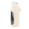 64oz glass sports water bottle with motivational time marker, straw, silicone sleeve, handle, and hydration tracker