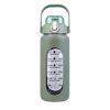 64oz glass sports water bottle with motivational time marker, straw, silicone sleeve, handle, and hydration tracker