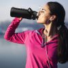34oz Glass Sports Water Bottle with Straw, Time Marker, Silicone Sleeve, Handle, and Intake Tracker