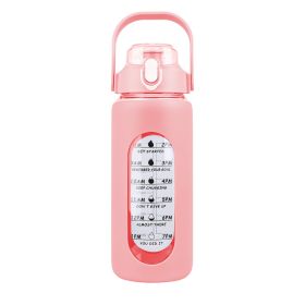 64oz glass sports water bottle with motivational time marker, straw, silicone sleeve, handle, and hydration tracker (Option: 64OZ_Pink)