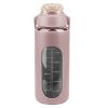 64oz glass sports water bottle with motivational time marker, straw, silicone sleeve, handle, and hydration tracker