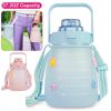 Kawaii Water Bottle with Straw 37.2oz Large Capacity Portable Sports Bottle with Cute Three-Dimensional Stickers