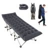 Portable folding camping cot with soft double-sided pad, supports up to 440 lbs