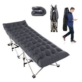 Portable folding camping cot with soft double-sided pad, supports up to 440 lbs (Option: Black)