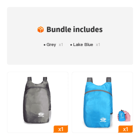 20L Unisex Lightweight Outdoor Backpack; Waterproof Folding Backpack; Casual Capacity Camping Bag (Color: Grey+Lake Blue)