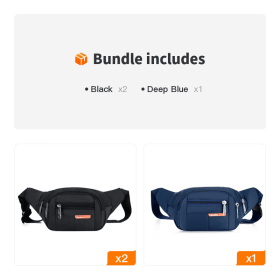 Casual Multifunctional Waist Bag; Adjustable Durable Large Capacity (Color: Black*2+Deep Blue)