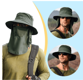 Wide Brim Sun Hat UV Protection Bucket Cap For Hiking Camping Fishing Safari Men (Hat Color: Army Green (3 In 1))