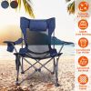 Folding Camping Chair—Heavy Duty Steel, 330LBS Capacity, Reclining Backrest, Cup Holder, Pillow, Side Pocket, Carry Bag