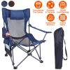Folding Camping Chair—Heavy Duty Steel, 330LBS Capacity, Reclining Backrest, Cup Holder, Pillow, Side Pocket, Carry Bag