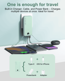 With AC Socket For Fast Charging, It Comes With A Dual-wire Digital Display Power Bank (Color: Green)