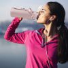 34oz Glass Sports Water Bottle with Straw, Time Marker, Silicone Sleeve, Handle, and Intake Tracker