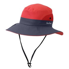 Summer Sun Bucket Hats Foldable UV Protection Cotton Wide Brim Floppy Cap Packable Ponytail Mesh (Option: DarkRed)